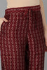  Women Maroon Poly Silk Printed Kurta Trousers With Dupatta 