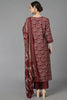  Women Maroon Poly Silk Printed Kurta Trousers With Dupatta 