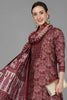  Women Maroon Poly Silk Printed Kurta Trousers With Dupatta 