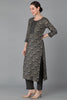  Women Black Silk Blend Printed Kurta Trousers With Dupatta