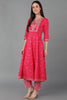 Pink Pure Cotton Anarkali Yoke Design Kurta Pant With Dupatta VKSKD1650