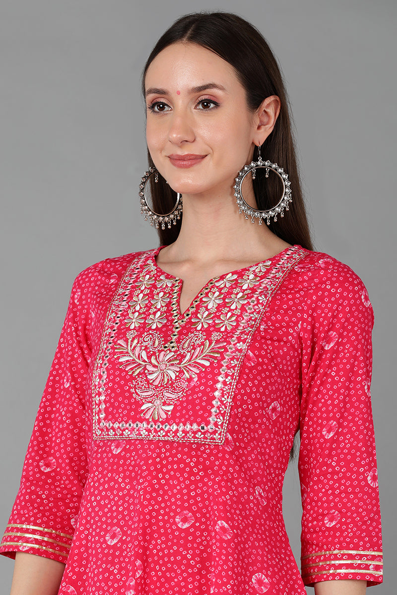 Pink Pure Cotton Anarkali Yoke Design Kurta Pant With Dupatta VKSKD1650