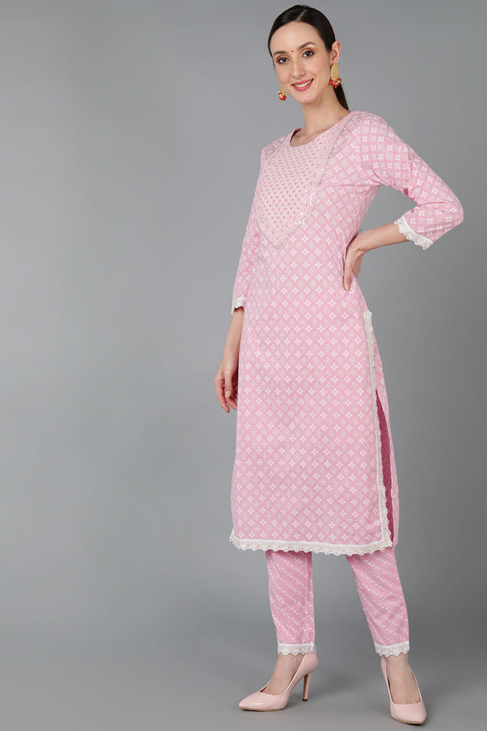  Women Pink Pure Cotton Yoke Design Kurta Set 