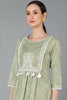  Women Green Pure Cotton Yoke Design Bandhani Kurta Set 