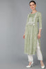  Women Green Pure Cotton Yoke Design Bandhani Kurta Set 