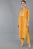 Mustard Silk Blend Ethnic Motifs Straight Kurta Trousers With Dupatta 