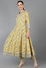 Yellow Pure Cotton Floral Anarkali Kurta Trousers With Dupatta 