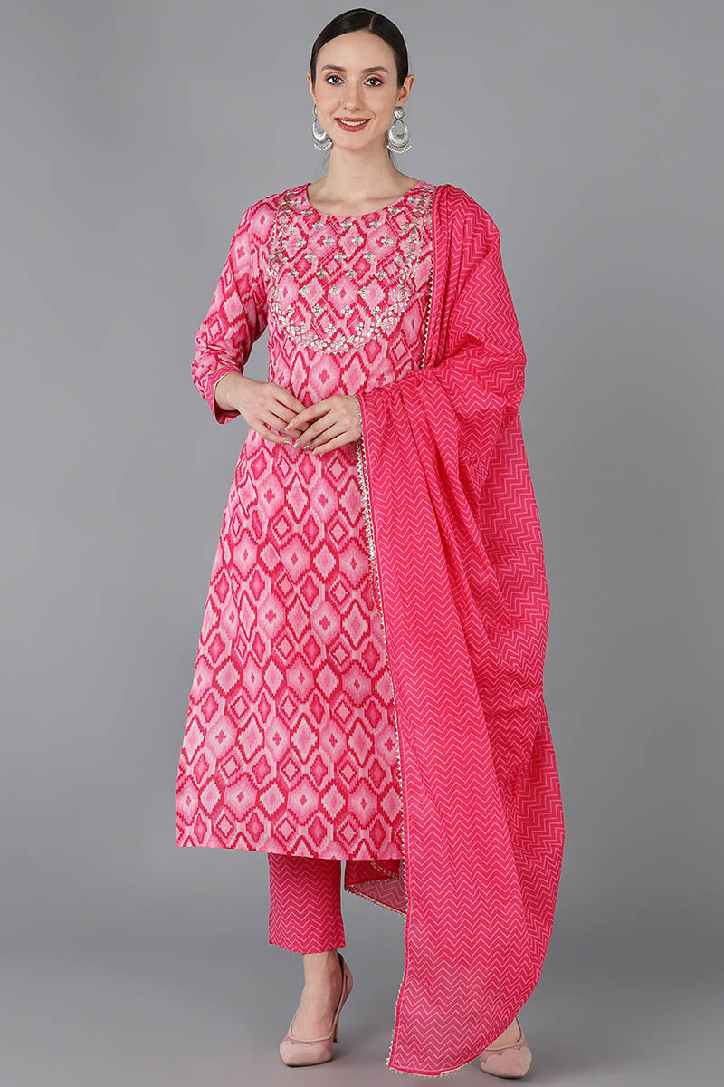  Women Pink Pure Cotton Yoke Design Abstract