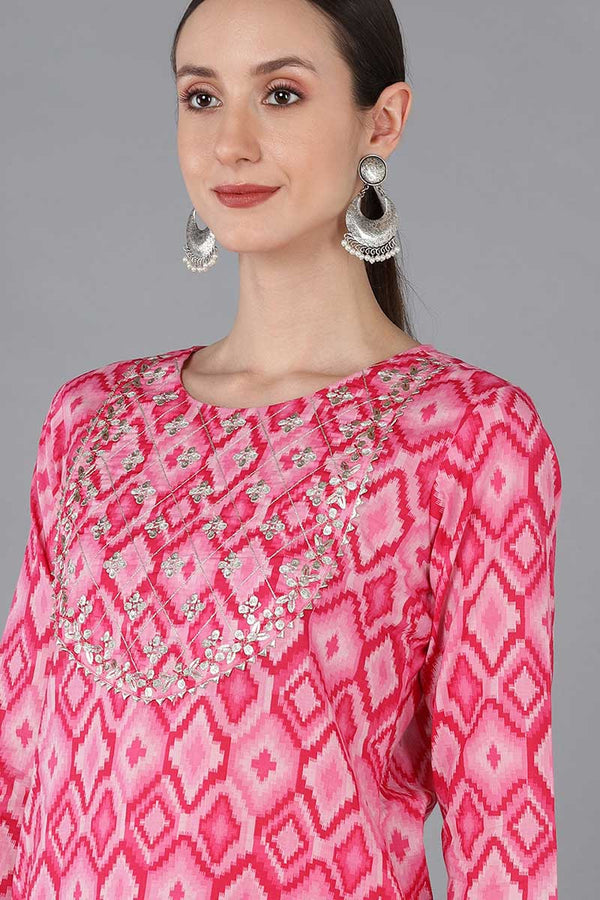  Women Pink Pure Cotton Yoke Design Abstract