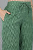 Green Pure Cotton Abstract Straight Kurta Trousers With Dupatta 