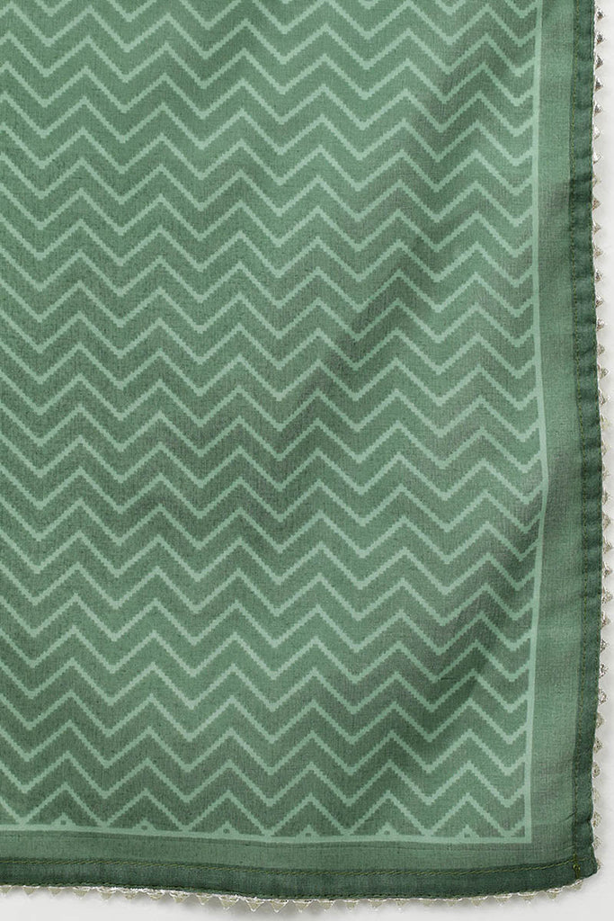 Green Pure Cotton Abstract Straight Kurta Trousers With Dupatta 