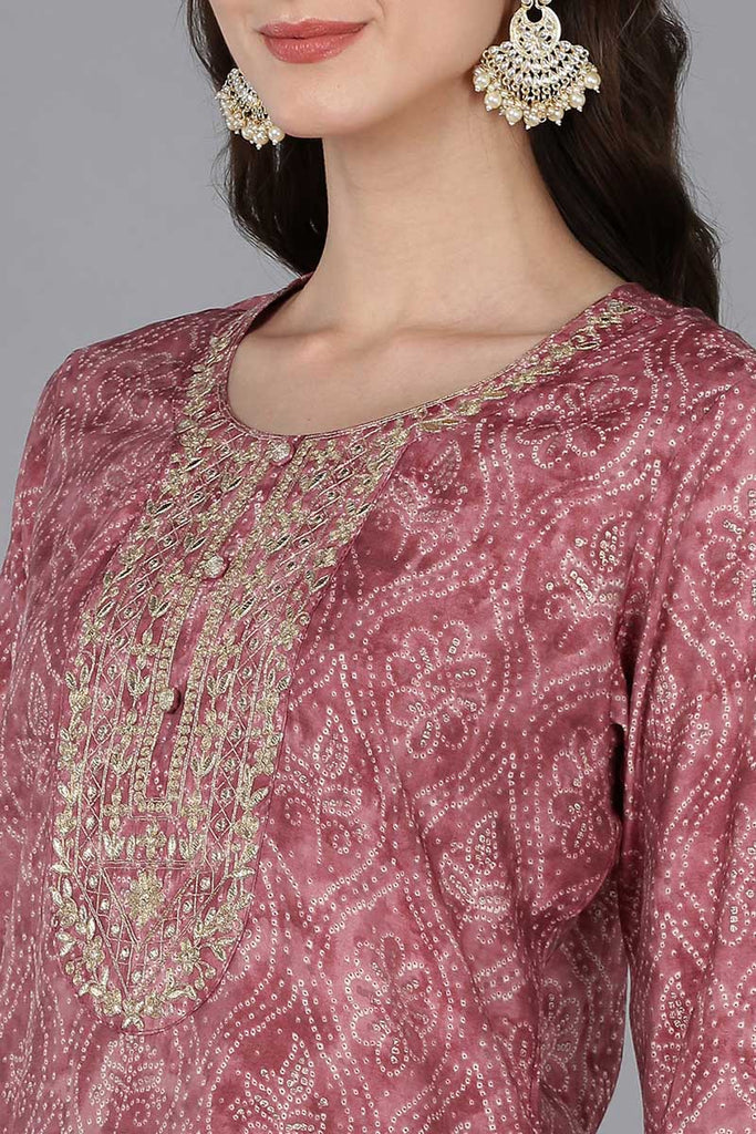 Pink Silk Blend Bandhani Straight Kurta Trousers With Dupatta 