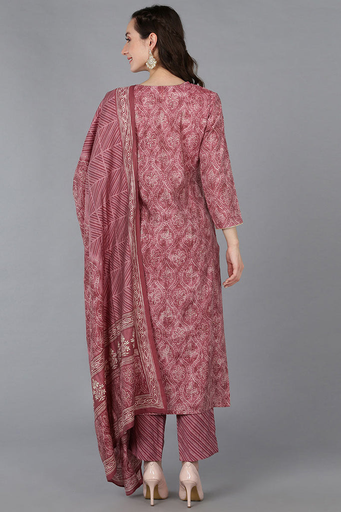 Pink Silk Blend Bandhani Straight Kurta Trousers With Dupatta 