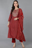 Red Silk Blend Bandhani Straight Kurta Trousers With Dupatta 