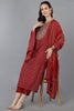 Red Silk Blend Bandhani Straight Kurta Trousers With Dupatta 