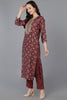 Maroon Silk Blend Abstract Straight Kurta Trousers With Dupatta 