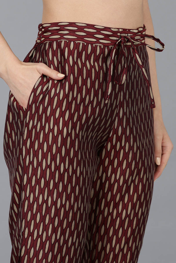 Maroon Silk Blend Floral Straight Kurta Trousers With Dupatta 