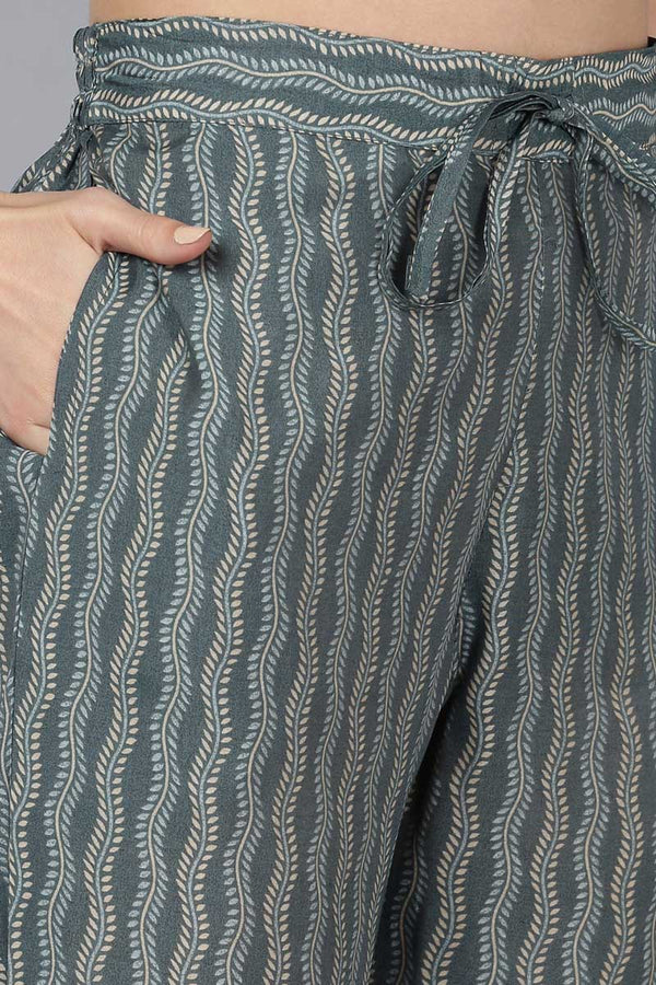 Green Silk Blend Abstract Straight Kurta Trousers With Dupatta 