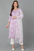 Purple Pure Cotton Floral Straight Kurta Pant With Dupatta