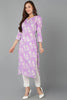 Purple Pure Cotton Floral Straight Kurta Pant With Dupatta