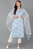 Blue Pure Cotton Floral Straight Kurta Pant With Dupatta