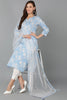 Blue Pure Cotton Floral Straight Kurta Pant With Dupatta