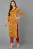 Mustard Pure Cotton Floral Straight Kurta Pant With Dupatta