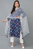 Blue Rayon Blend Printed Kurta Pant With Dupatta VKSKD1720