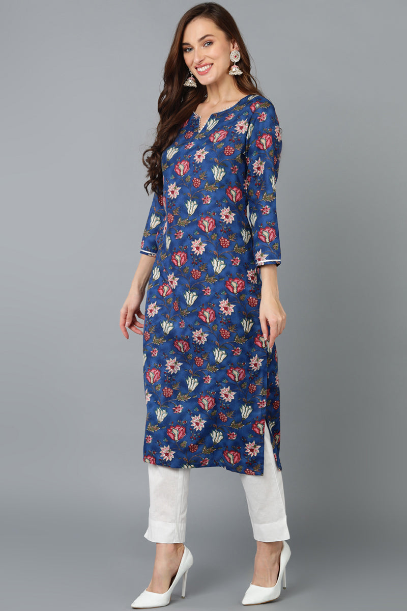 Blue Rayon Blend Printed Kurta Pant With Dupatta VKSKD1720