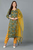 Green Rayon Blend Ethnic Motif Printed Straight Suit Set VKSKD1721