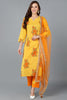 Mustard Orange Rayon Blend Floral Printed Straight Suit Set VKSKD1725