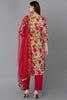 Grey Rayon Blend Floral Straight Kurta Pant With Dupatta VKSKD1730