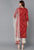 Red Pure Cotton Bandhani Straight Kurta Pant With Dupatta 