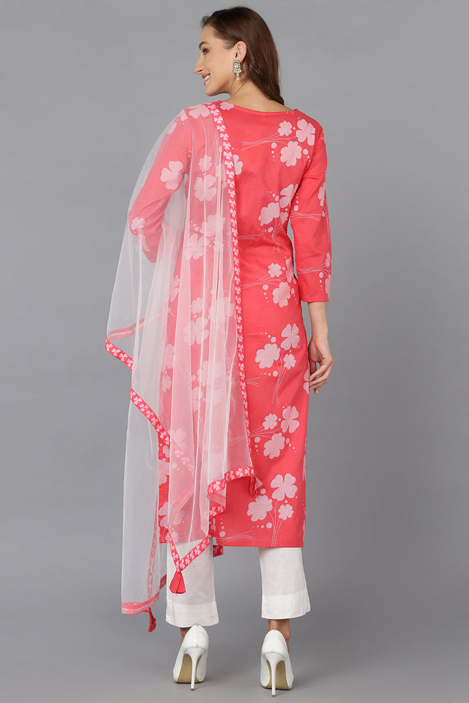 Pink Rayon Blend Printed Kurta Pant With Dupatta VKSKD1741