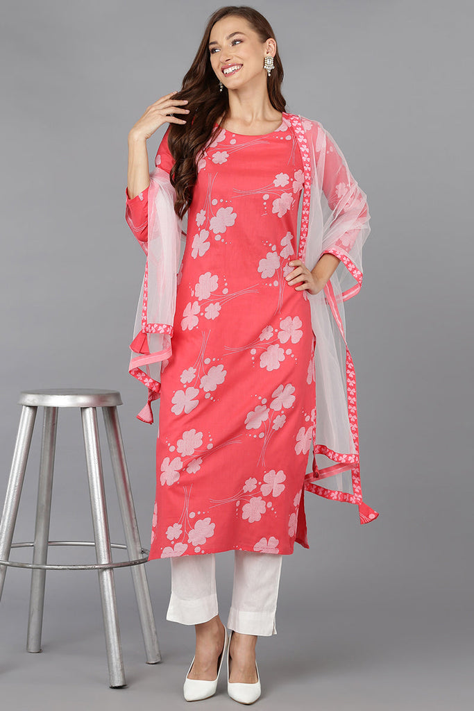 Pink Rayon Blend Printed Kurta Pant With Dupatta VKSKD1741