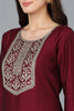 Maroon Silk Blend Yoke Design Kurti Sharara With Dupatta VKSKD1753