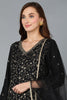 Black Silk Blend Embroidered Kurta Pant With Dupatta VKSKD1755