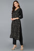 Black Silk Blend Embroidered Kurta Pant With Dupatta VKSKD1755