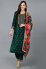 Green Silk Blend Embroidered Kurta Pant With Dupatta VKSKD1758