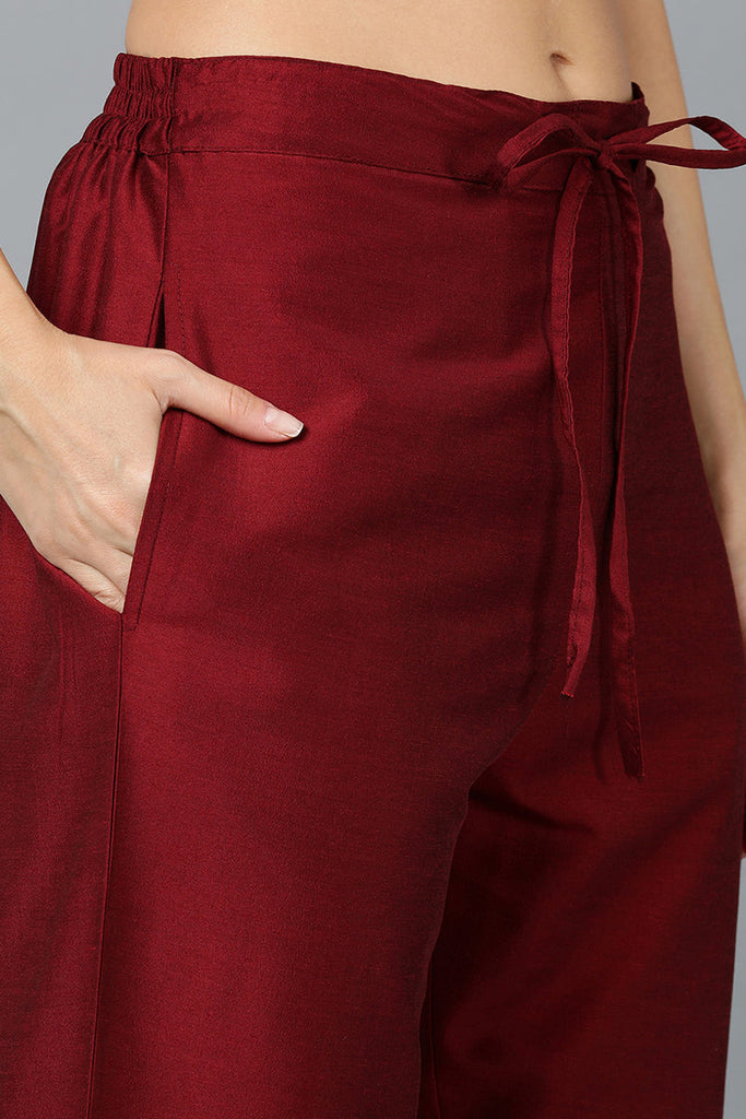 Maroon Silk Blend Straight Kurta Pant With Dupatta VKSKD1772