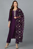 Purple Silk Blend Straight Kurta Pant With Dupatta VKSKD1774