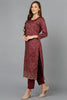 Maroon Cotton Straight Suit Set VKSKD1801