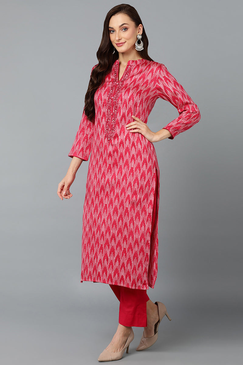 Rani Pink Silk Blend Straight Suit Set VKSKD1813