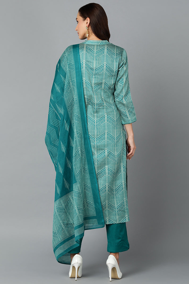 Rama Green Rayon Blend Straight Suit Set VKSKD1814