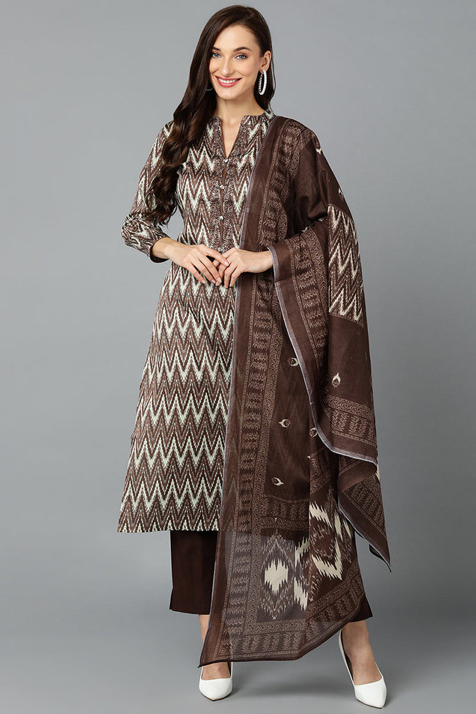 Silk Blend Chocolate Brown Straight Kurta Pant With Dupatta VKSKD1816