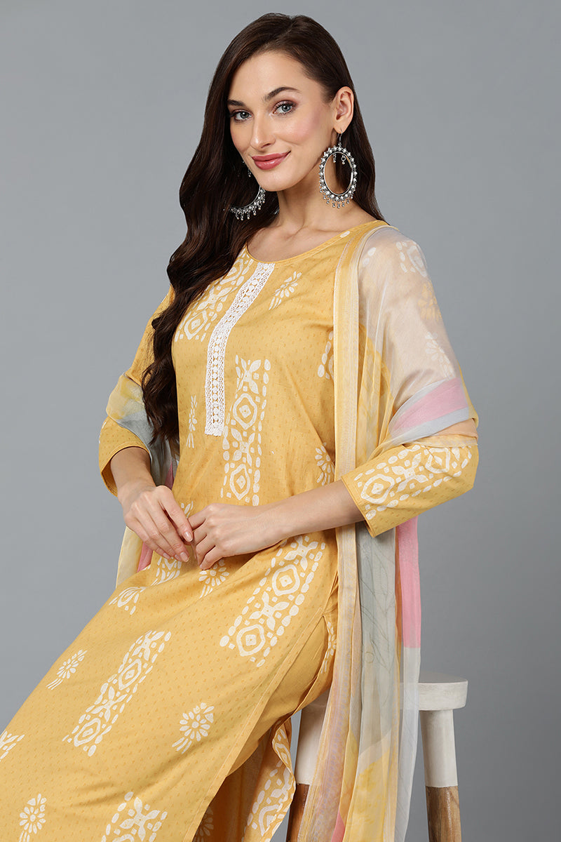 Yellow Silk Blend Straight Suit Set VKSKD1833