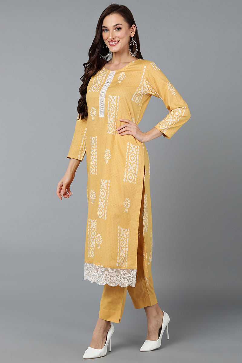 Yellow Silk Blend Straight Suit Set VKSKD1833