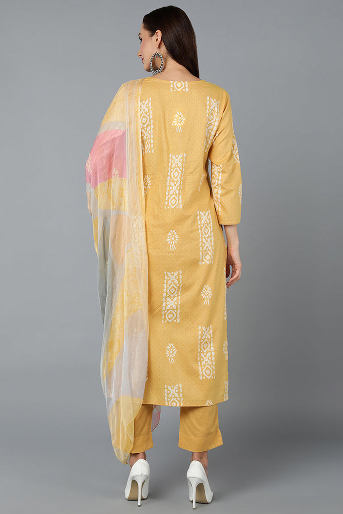 Yellow Silk Blend Straight Suit Set VKSKD1833