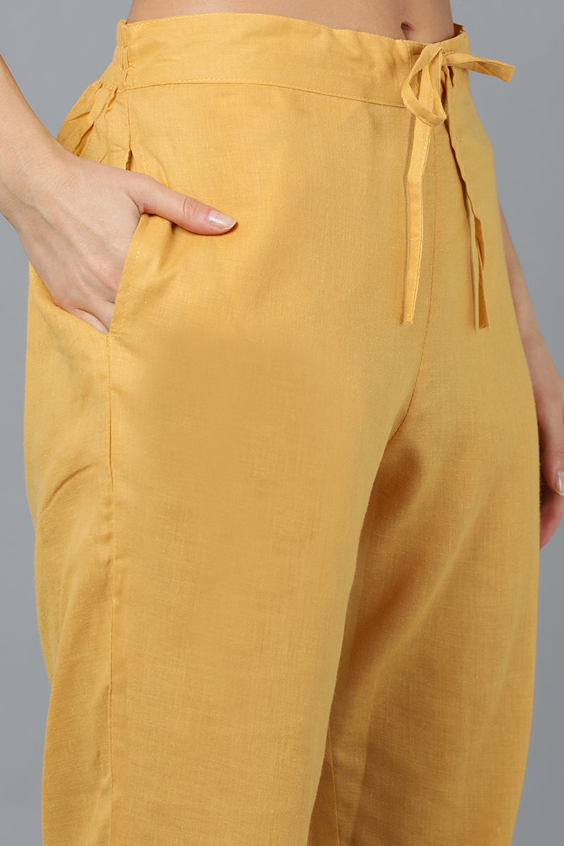 Yellow Silk Blend Straight Suit Set VKSKD1833