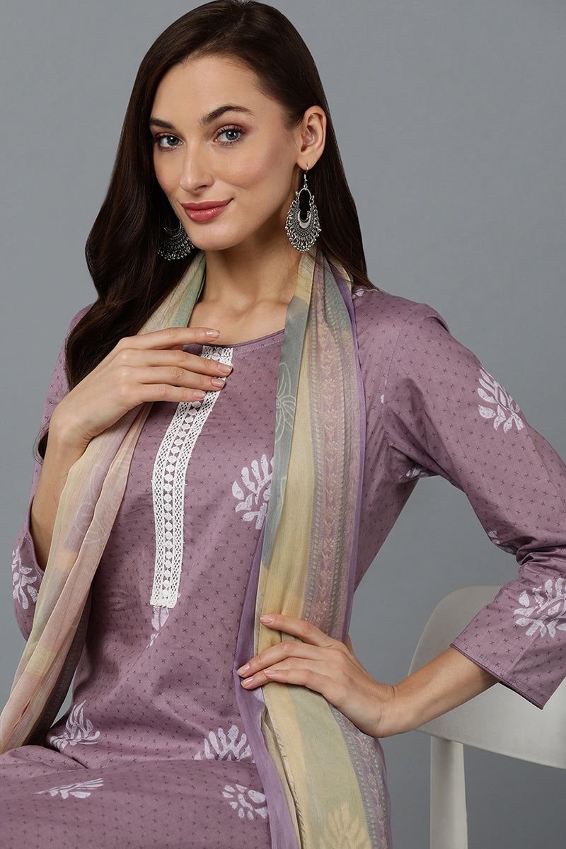 Lilac Silk Blend Straight Suit Set VKSKD1834